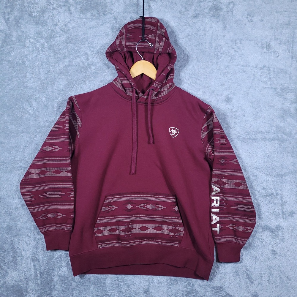 Ariat Hoodie Women Large Burgundy Logo 2.0 Printed Hood Southwestern Aztec